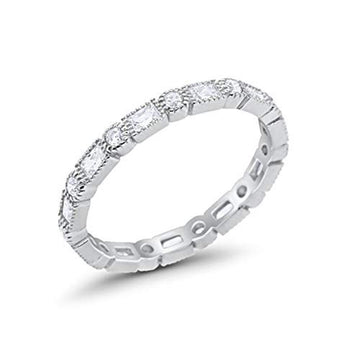 Full Eternity Wedding Band Simulated Cubic Zirconia 925 Sterling Silver